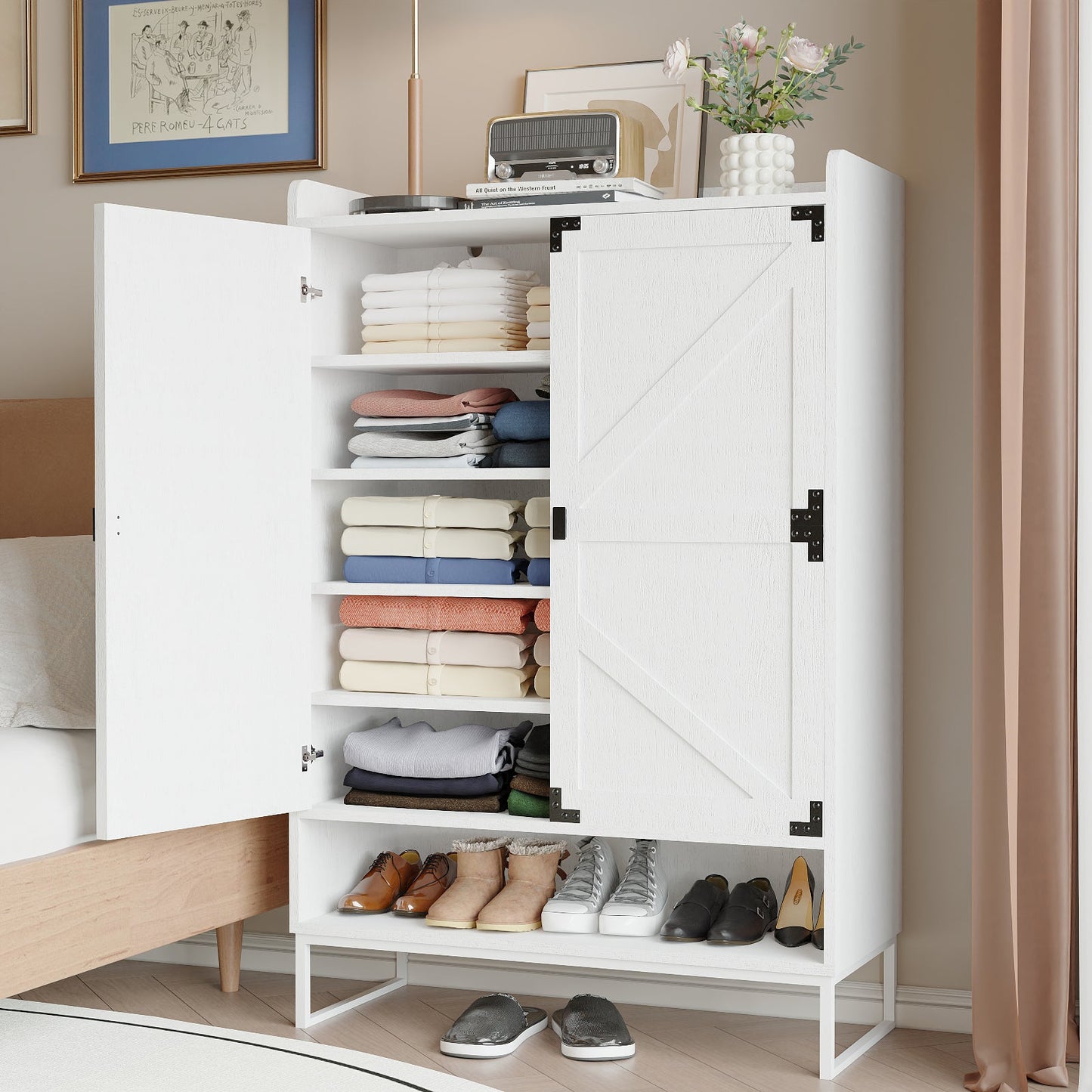 Shoe Cabinet with Doors, 6-Tier Shoe Storage Cabinet with Adjustable Shelves, Wooden Shoes Rack Shoe Storage Organizer - Korvel