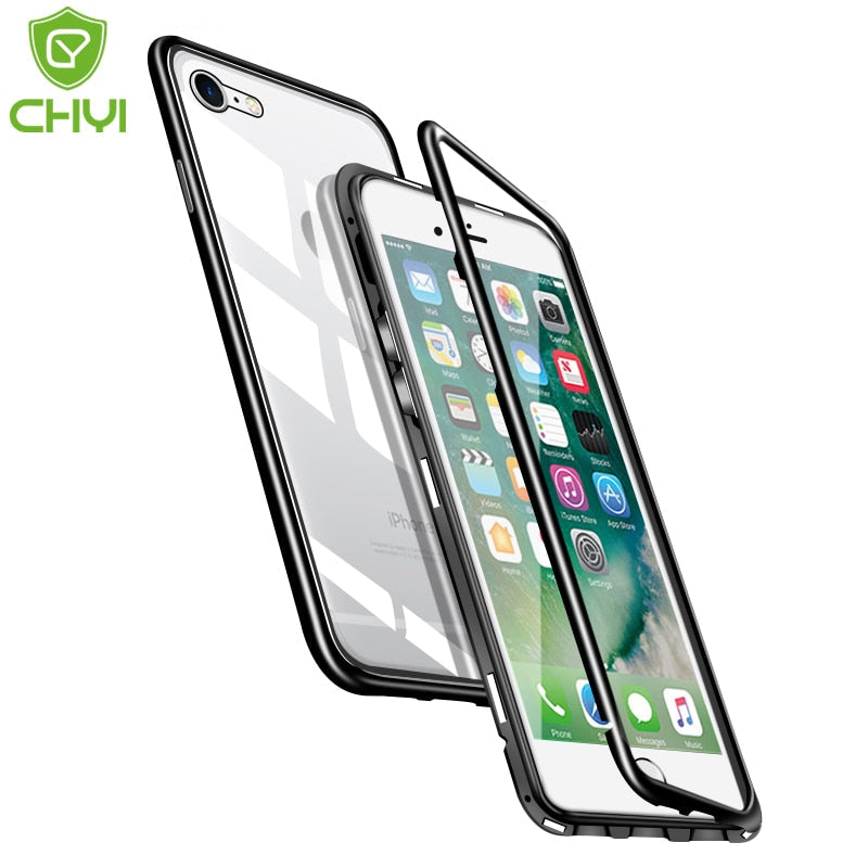 Double sided  Magnetic Case for iPhone X Clear Tempered Glass Magnet Adsorption Case - Korvel