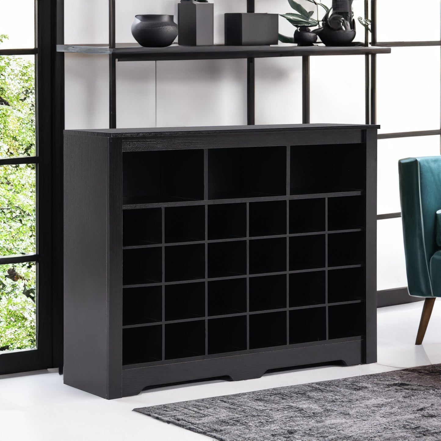 ONTREND Sleek Design 24 Shoe Cabinet - Modern Black Organizer