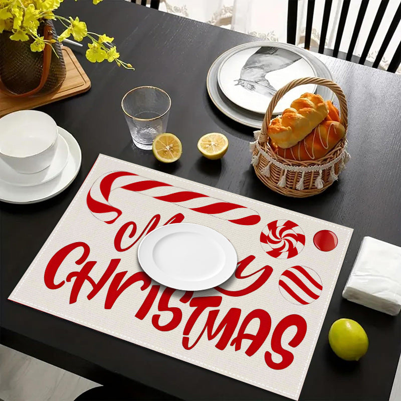 Christmas meal mat linen candy letter printed table mat living room dining table decoration insulation mat - Korvel