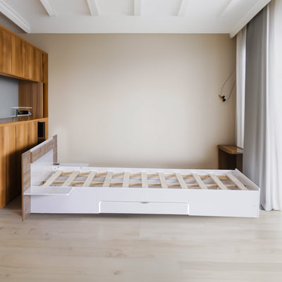 Queen Size Platform Bed with Headboard, Drawers, Shelves, USB Ports and Sockets  White - Korvel