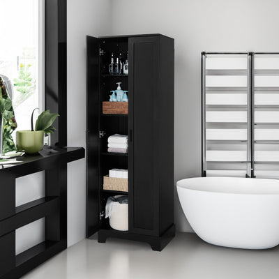 Storage Cabinet with Two Doors for Bathroom, Office, Adjustable Shelf, MDF Board, Black - Korvel