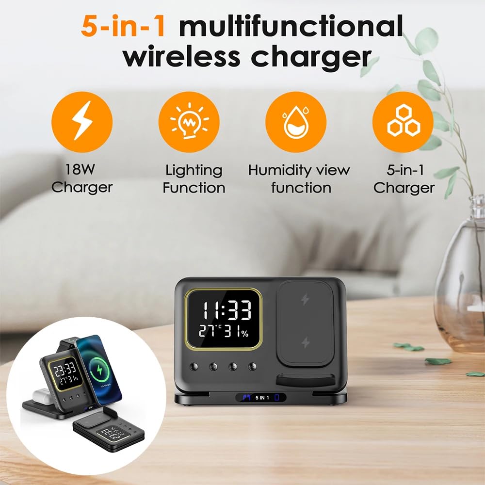 Phone Stand Tabletop 15w Fast Charging 5 in One Universal Wireless Charger Desk Charger for Iphone - Korvel