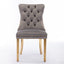 Tufted solid wood velvet cushioned dining chair, gold-plated stainless steel nail leg heads, 2 pieces in gray and gold - Korvel