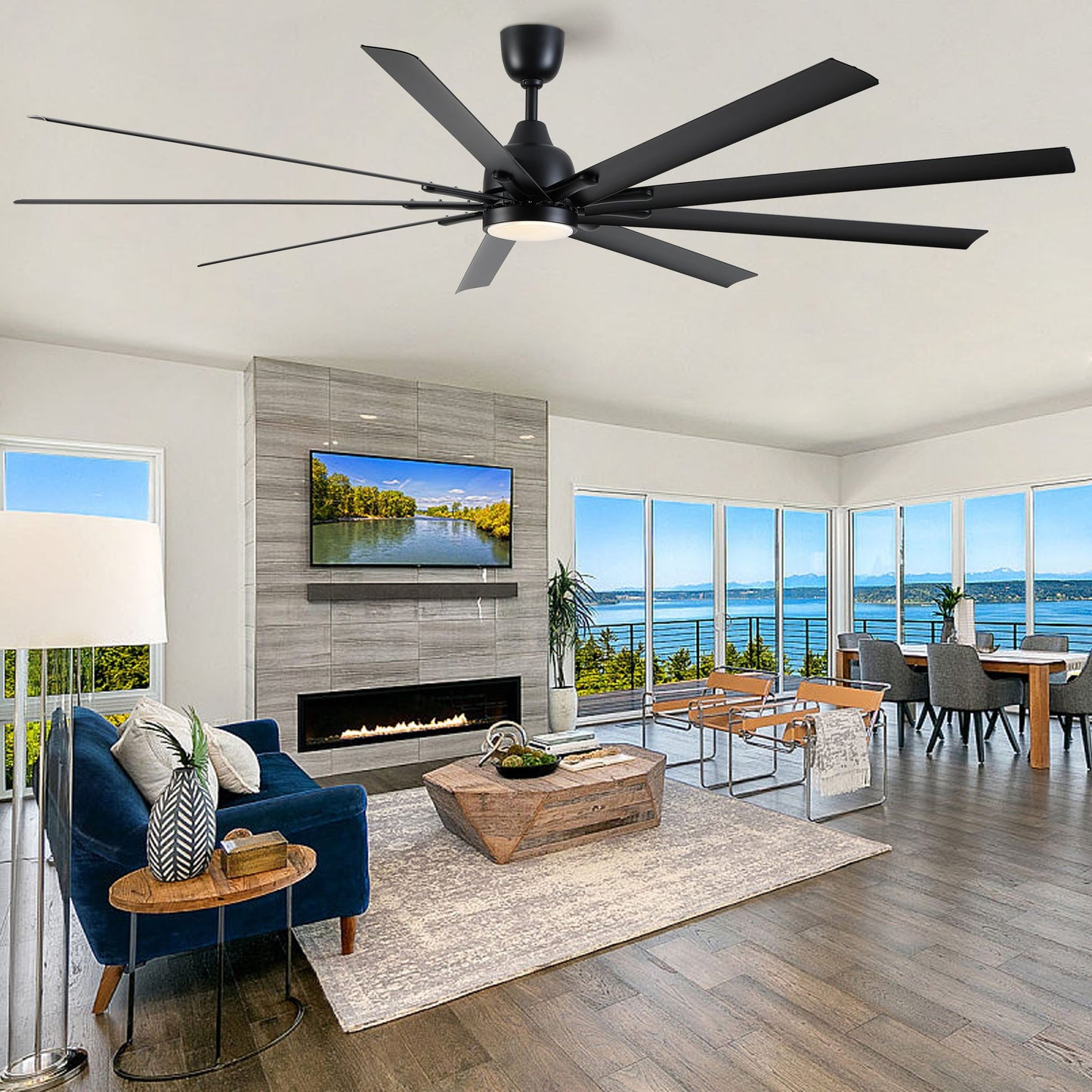84-Inch Super Large Black Ceiling Fan with Remote Control