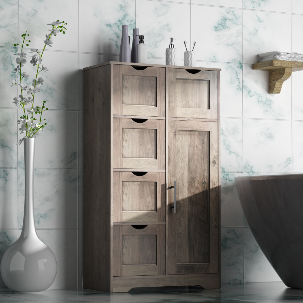 Armario de Almacenamiento de Baño Gris Elegante con 5 Cajones