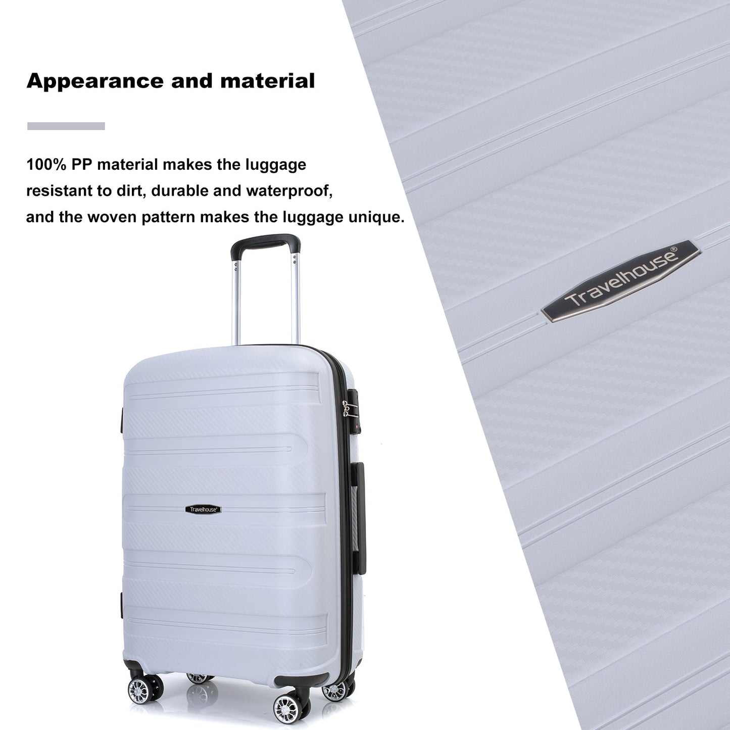 Hardshell Suitcase Spinner Wheels PP Luggage Sets Lightweight Durable Suitcase with TSA Lock,3-Piece Set (20/24/28) ,Silver - Korvel