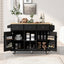 Kitchen trolley with rubber wood leaf countertop, 5-wheel kitchen island, storage cabinet and 3 dining drawers, black - Korvel