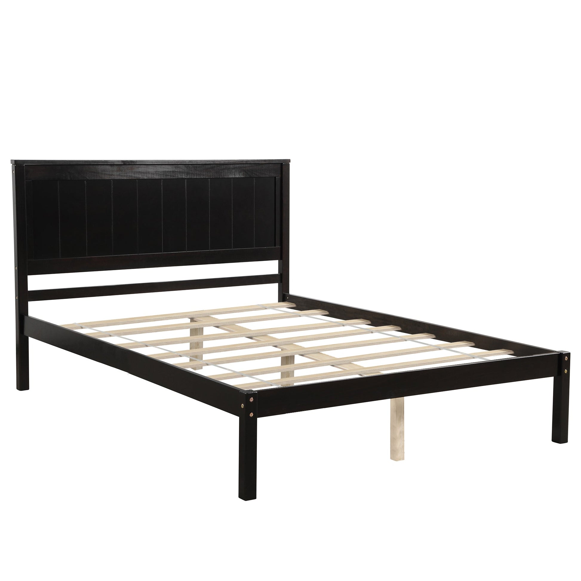 Platform Bed Frame with Headboard, Wood Slat Support, No Box Spring Needed  Full Espresso - Korvel