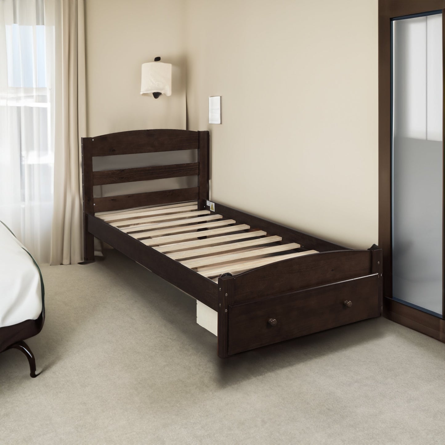 Marco de Cama Plataforma Twin Espresso con Cajón de Almacenamiento