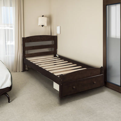 Espresso Twin Platform Bed Frame with Storage Drawer