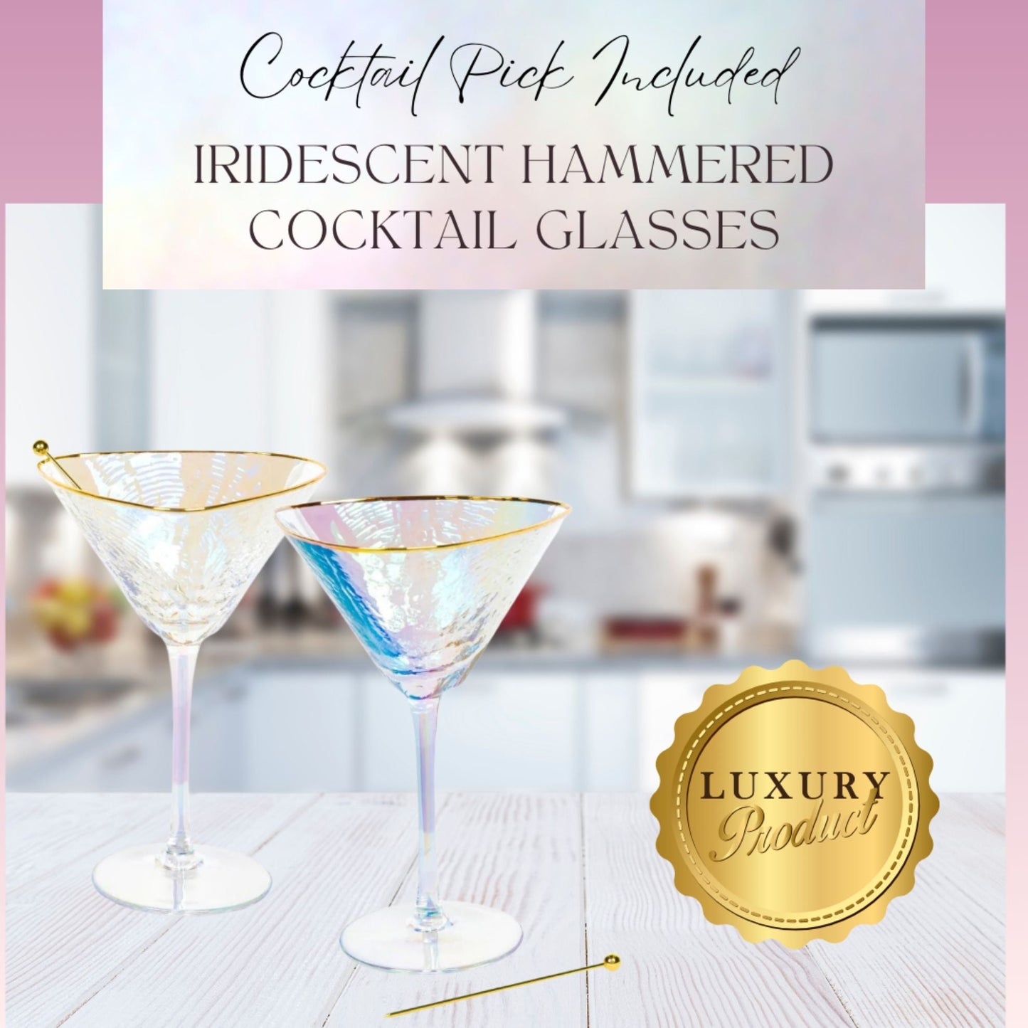 Mesmerizing Iridescent Hammered Cocktail Glass Set - Korvel