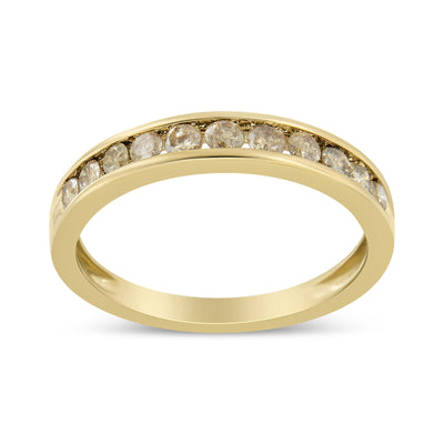 14K Yellow Gold Plated Sterling Silver Champagne Diamond Band Ring - Size 7