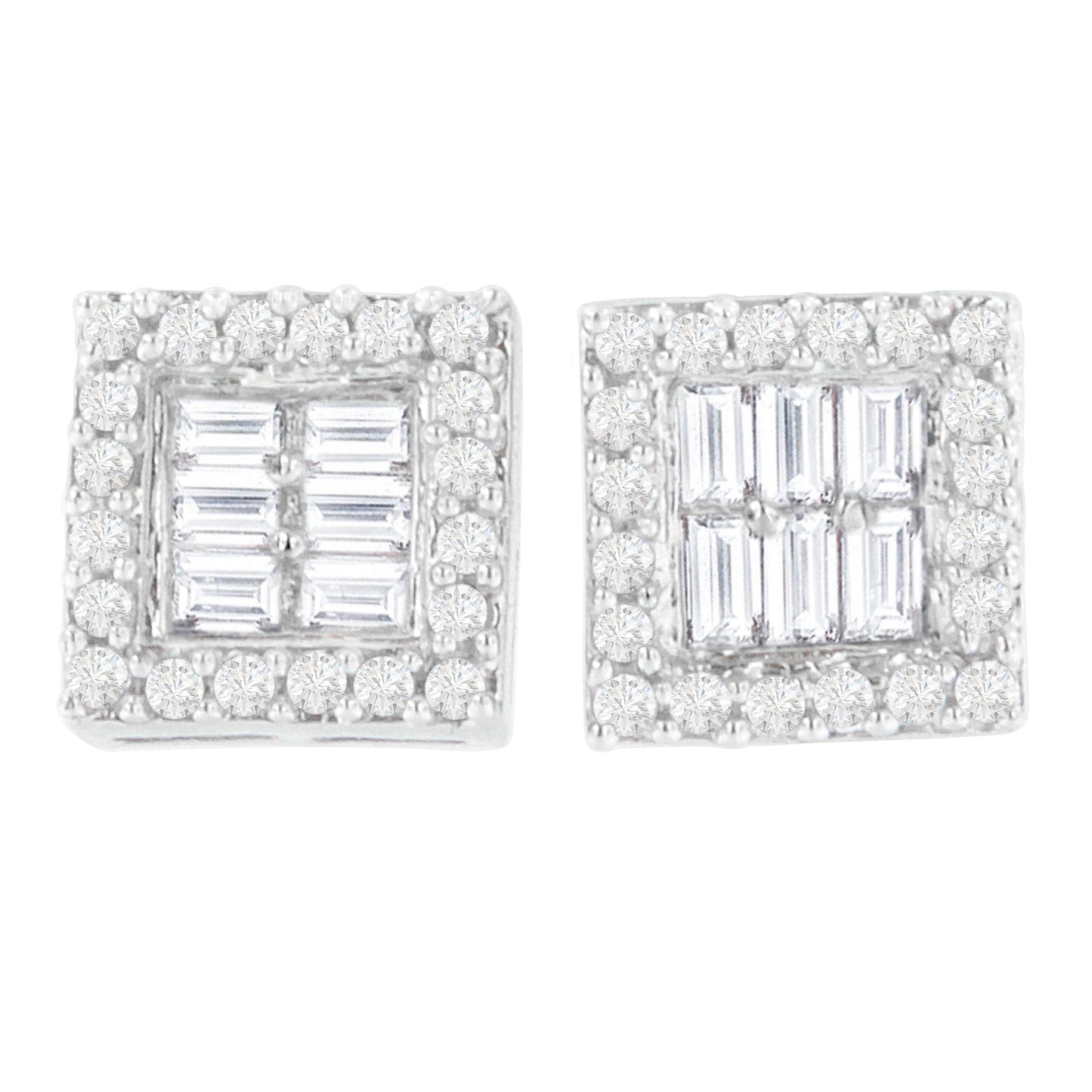 Pendientes de diamantes en oro blanco de 14 quilates con forma redonda y baguette
