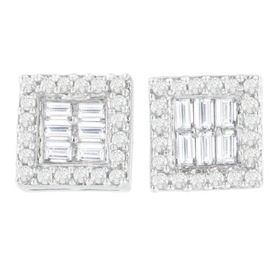 Pendientes de diamantes en oro blanco de 14 quilates con forma redonda y baguette
