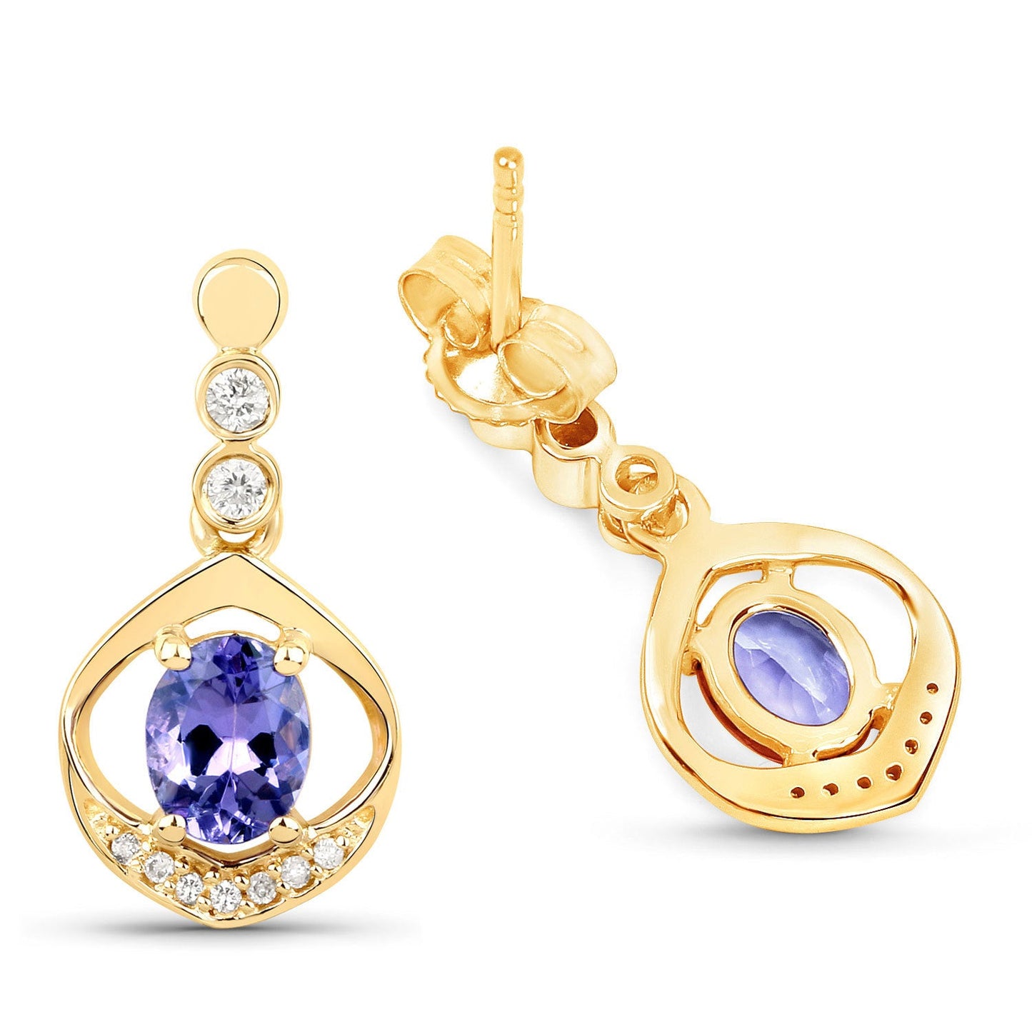 Boucles d'oreilles en or jaune 14K avec tanzanite et diamant de 0,76 carat