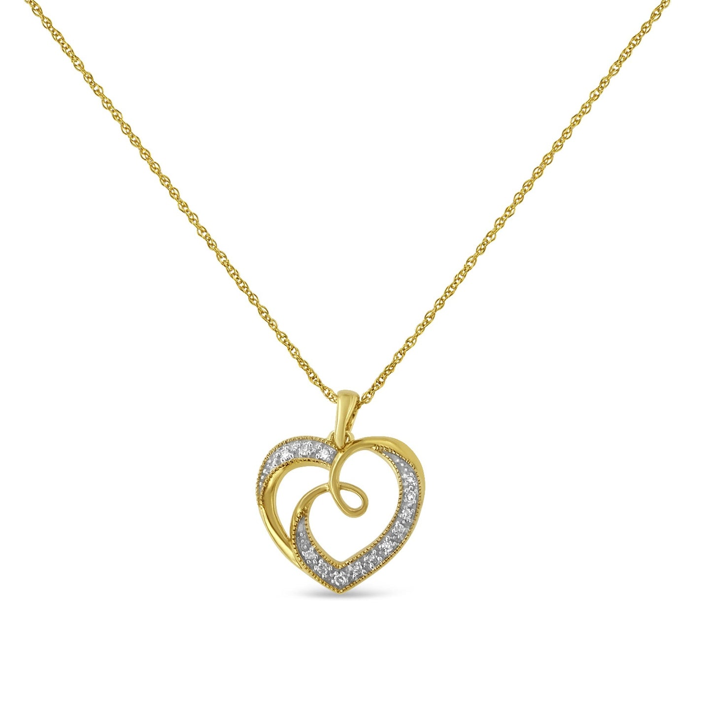 Collier Pendentif Cœur Accent Diamant Plaqué Or Jaune 14K