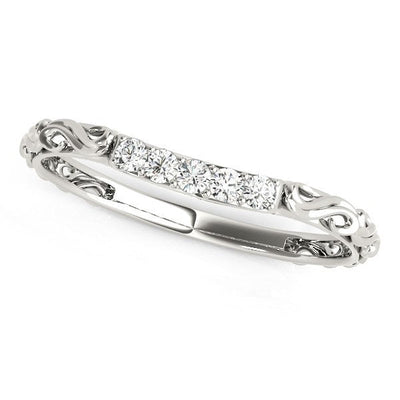 Anillo de boda de diamantes curvados de estilo antiguo en oro blanco de 14k