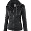 Women's Detachable Lapel Long Sleeve Solid Color Zipper Leather Jacket Coat - Korvel