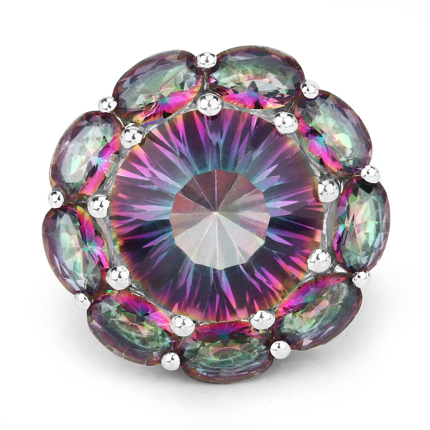 Bague en argent sterling avec quartz arc-en-ciel de 11,45 carats