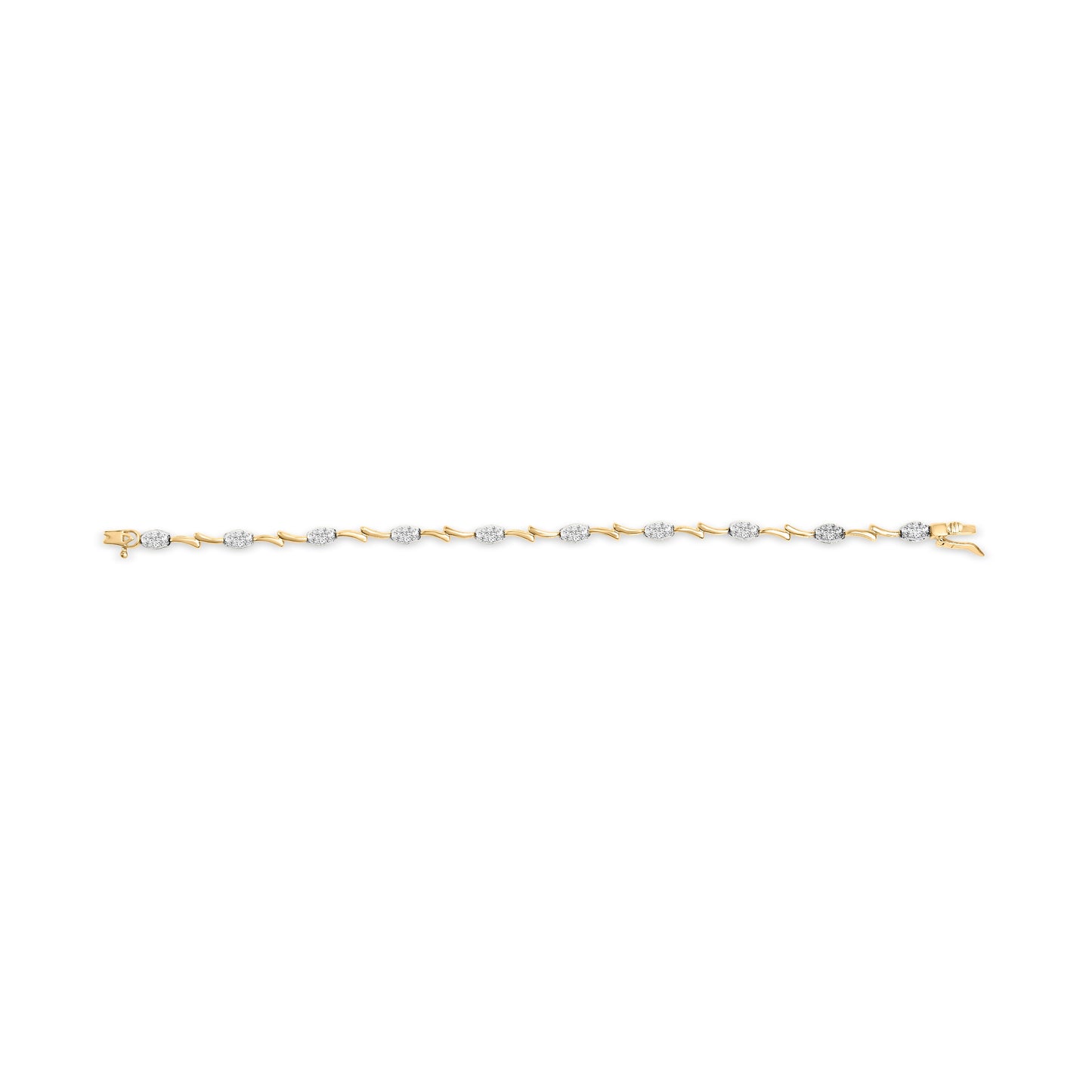 Bracelet en or blanc et jaune 10K avec diamants en forme d'ovale - 1,00 cttw