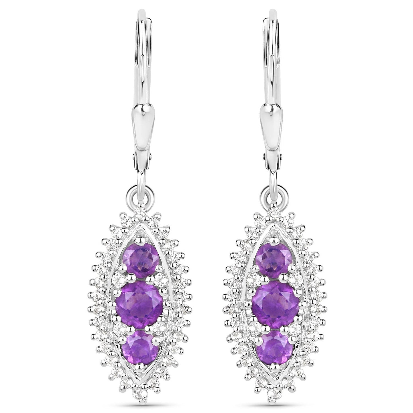Ensemble de bijoux en améthyste véritable et topaze blanche de 3,60 carats en argent sterling