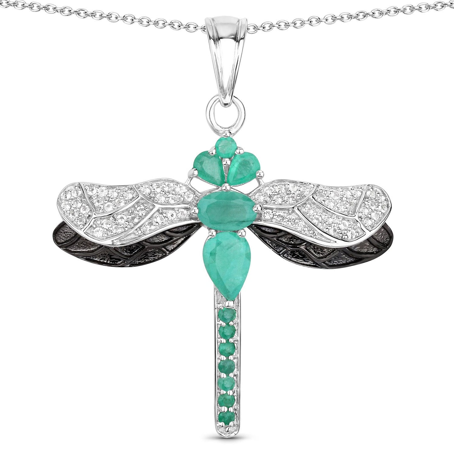 Pendentif en émeraude zambienne véritable de 1,87 carat et topaze blanche