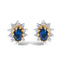 Boucles d'oreilles en or jaune 14K avec diamants et saphirs bleus en halo soleil