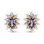 Pendientes de Stud de Diamante y Tanzanita en Oro Amarillo de 14K con Halo en Forma de Sol