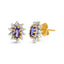 Pendientes de Stud de Diamante y Tanzanita en Oro Amarillo de 14K con Halo en Forma de Sol
