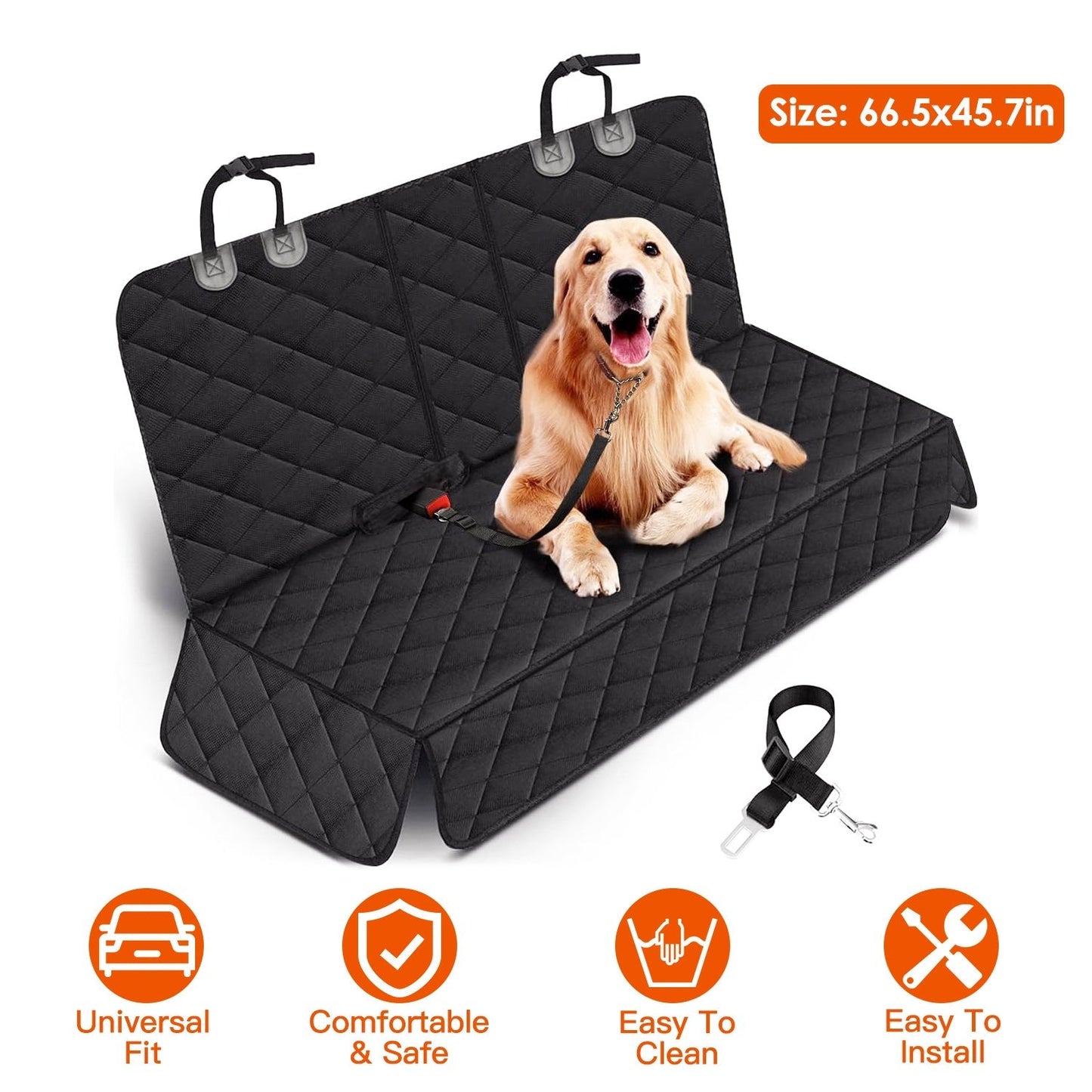 Funda de Asiento para Perros Impermeable con Cinturón de Seguridad