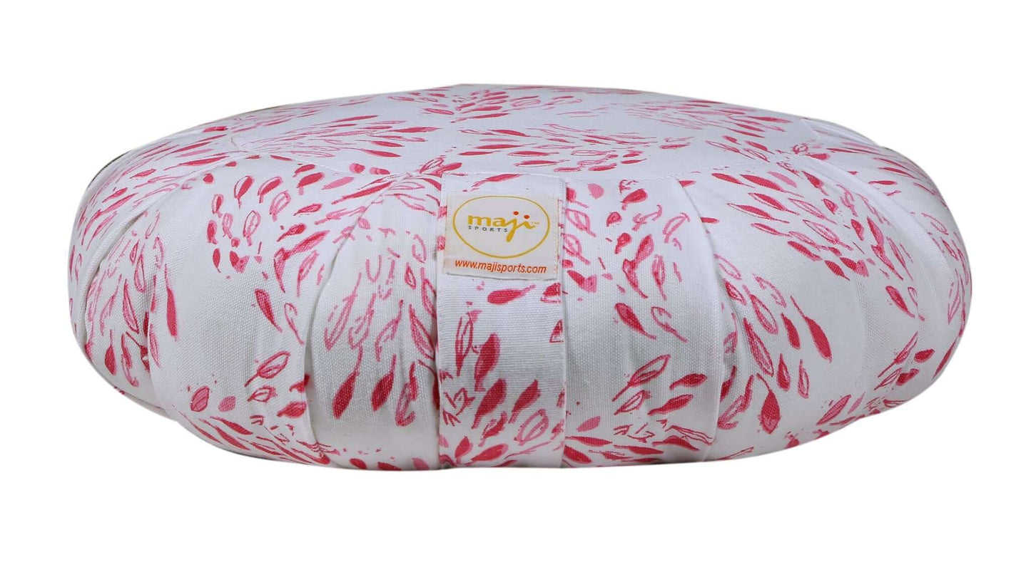 Round Zafu Yoga Meditation Pillow - White Dainty Leaves