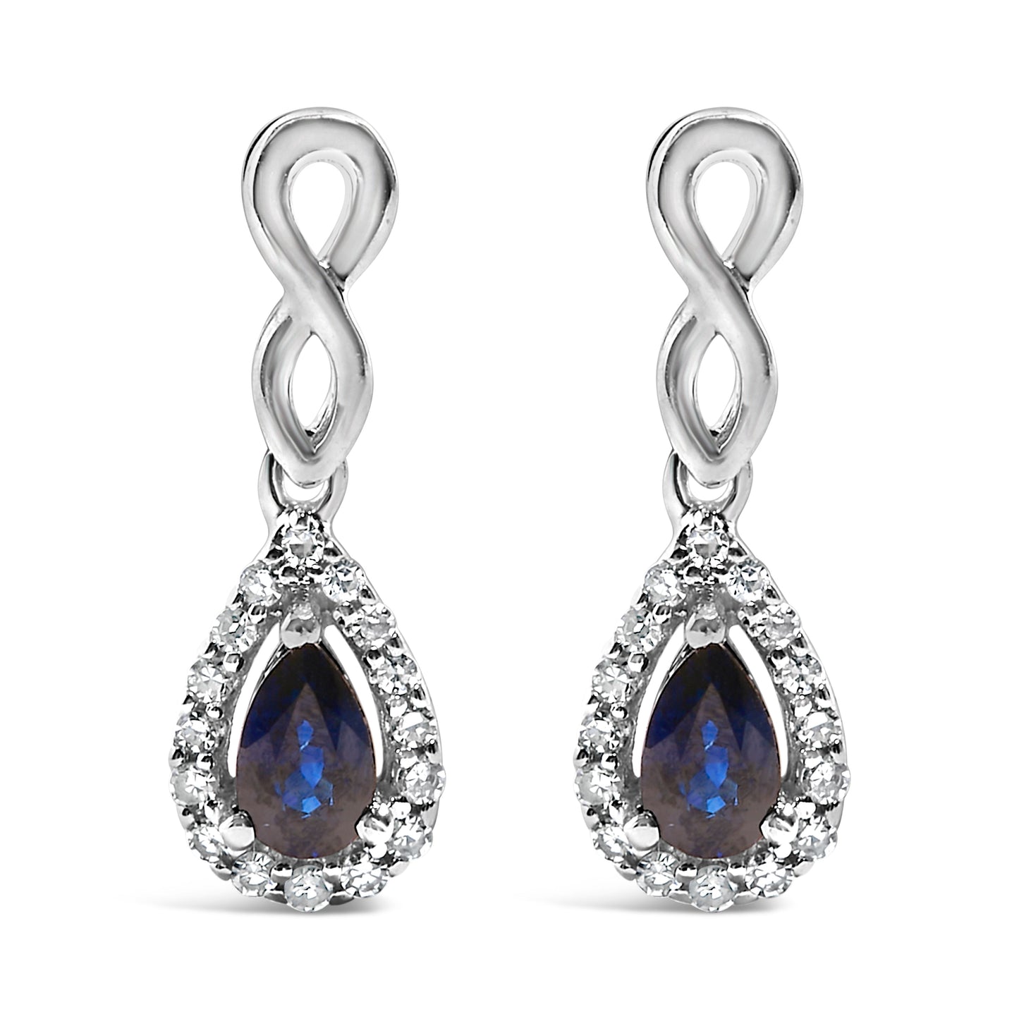 10K White Gold Pear Cut Blue Sapphire & Diamond Infinity Earrings