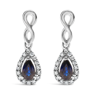 Pendientes de Infinito de Zafiro Azul y Diamante en Oro Blanco de 10K