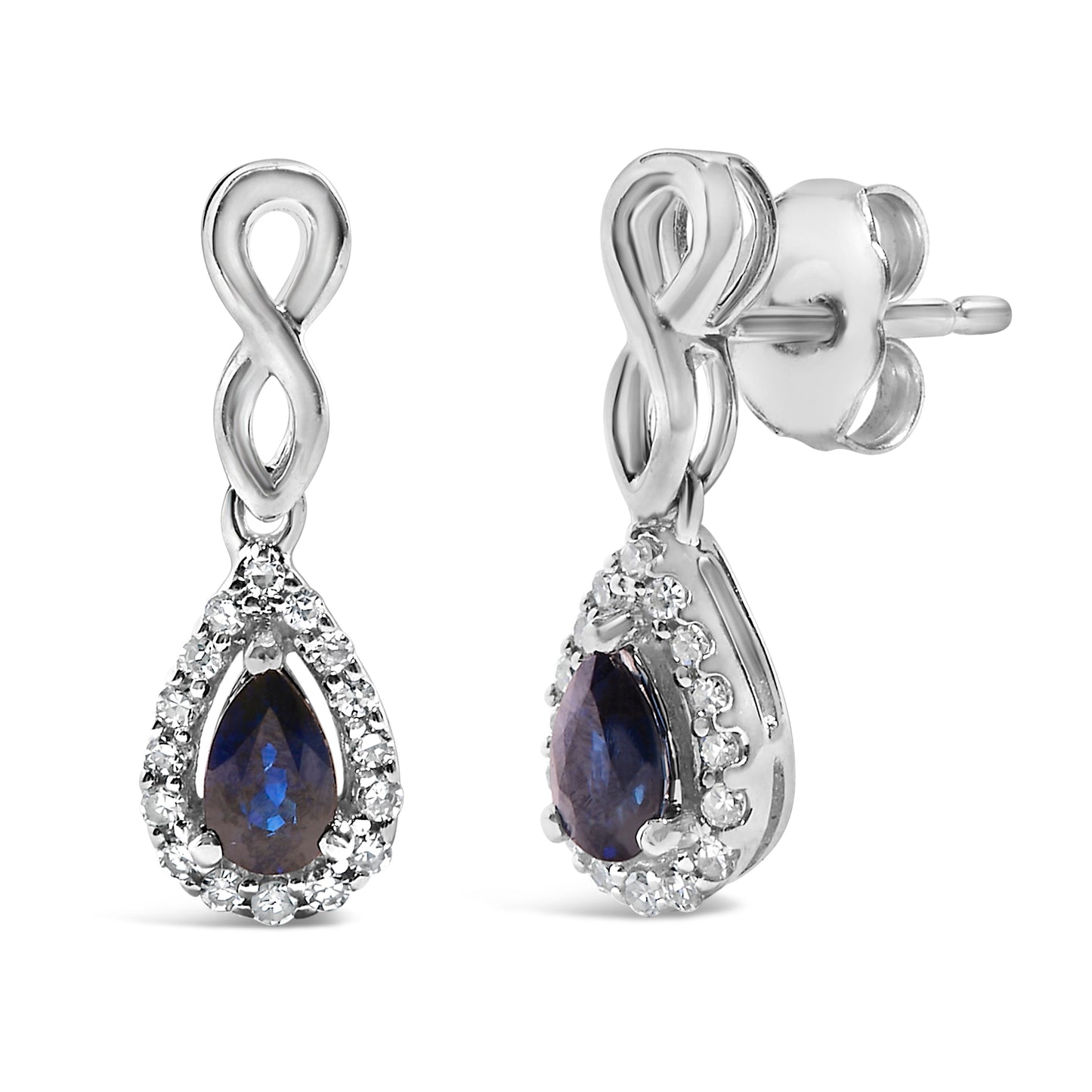 10K White Gold Pear Cut Blue Sapphire & Diamond Infinity Earrings