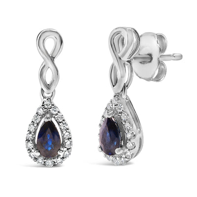 Pendientes de Infinito de Zafiro Azul y Diamante en Oro Blanco de 10K