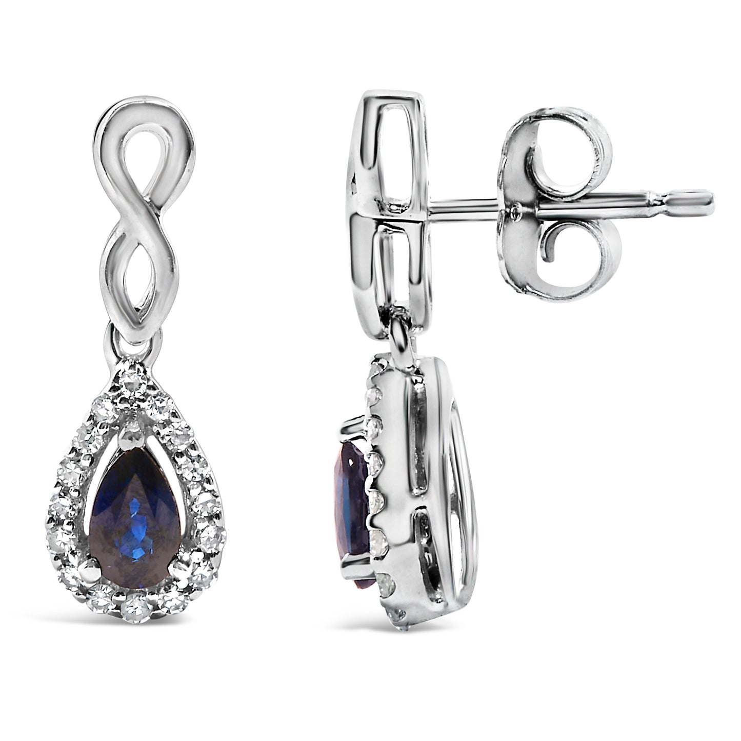 10K White Gold Pear Cut Blue Sapphire & Diamond Infinity Earrings