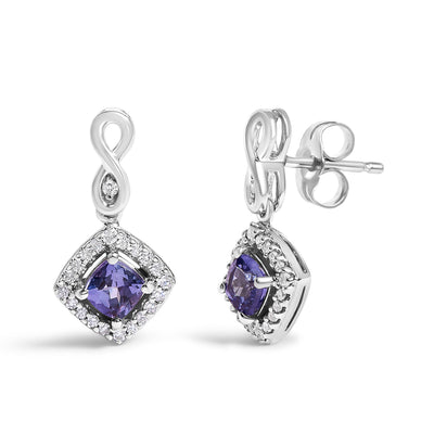 10K White Gold Blue Purple Tanzanite and Diamond Drop Earrings