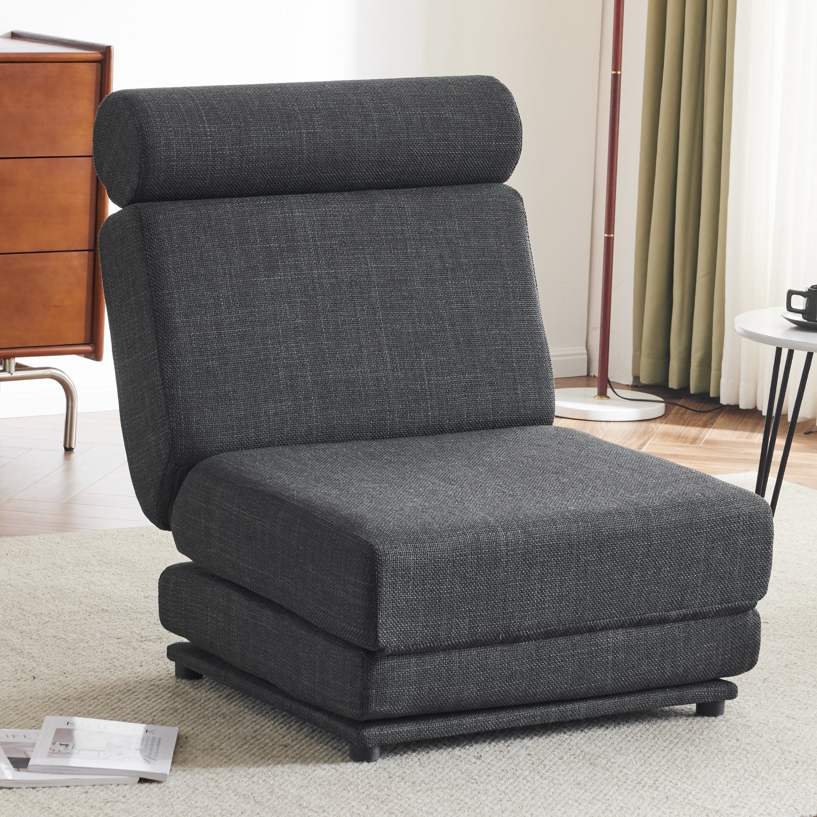 Single Sofa Chair Foldable Single Sofa Bed with Pillow,Portable Foldable Sofa Bed,Leisure Sofa Chair,Easy to Store, Dark Grey - Korvel