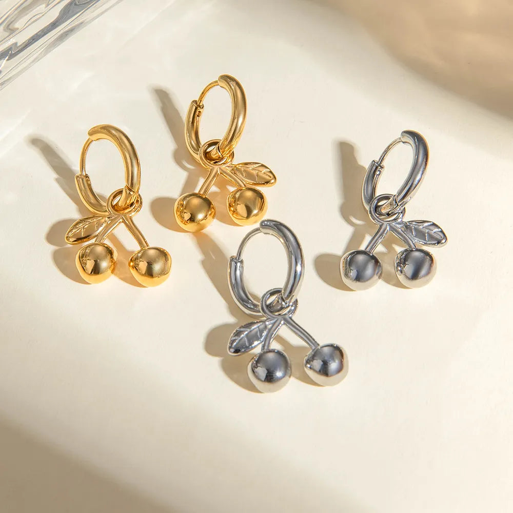 Stainless Steel Cherry Drop Earrings - Korvel
