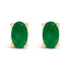 14K White Gold Oval Green Emerald Stud Earrings