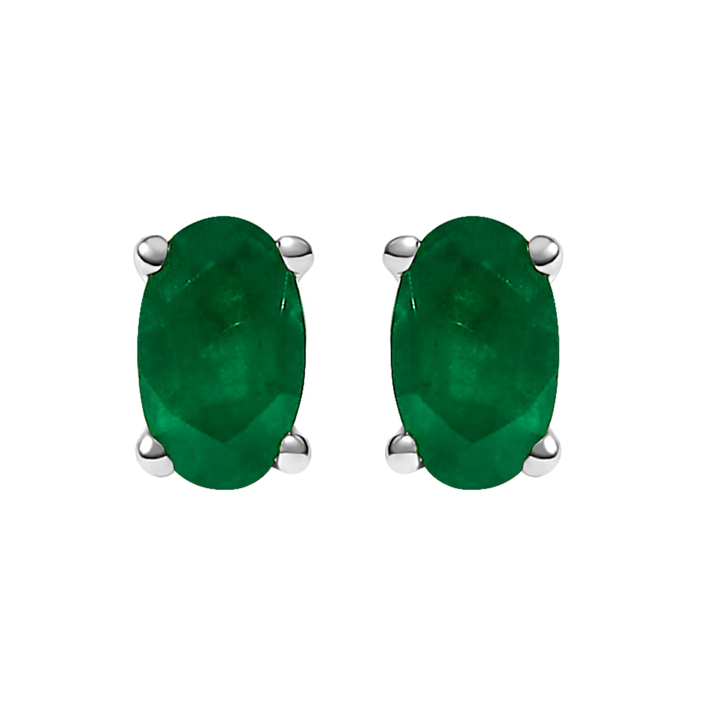 14K White Gold Oval Green Emerald Stud Earrings