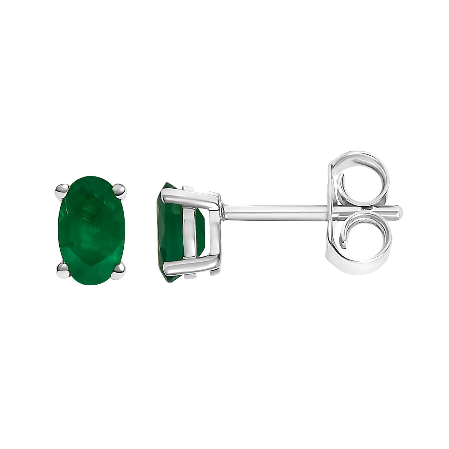 14K White Gold Oval Green Emerald Stud Earrings
