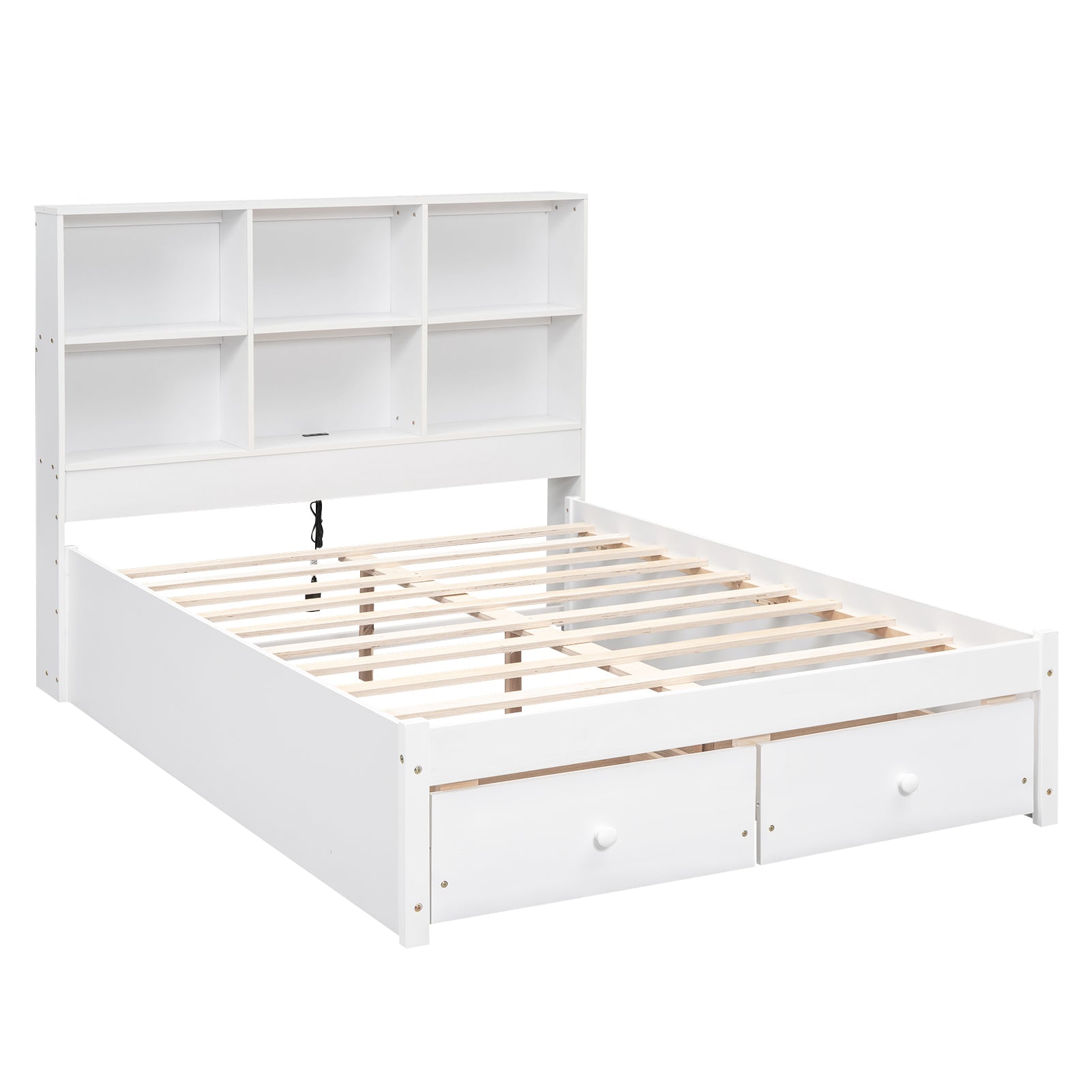 Full Size Platform Bed with Storage Headboard, Charging Station and 2 Drawers White - Korvel