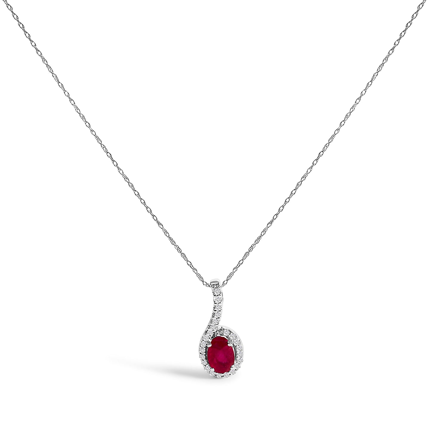 Collier Pendentif Goutte en Or Blanc 10K avec Rubis Rouge et Accent de Diamant