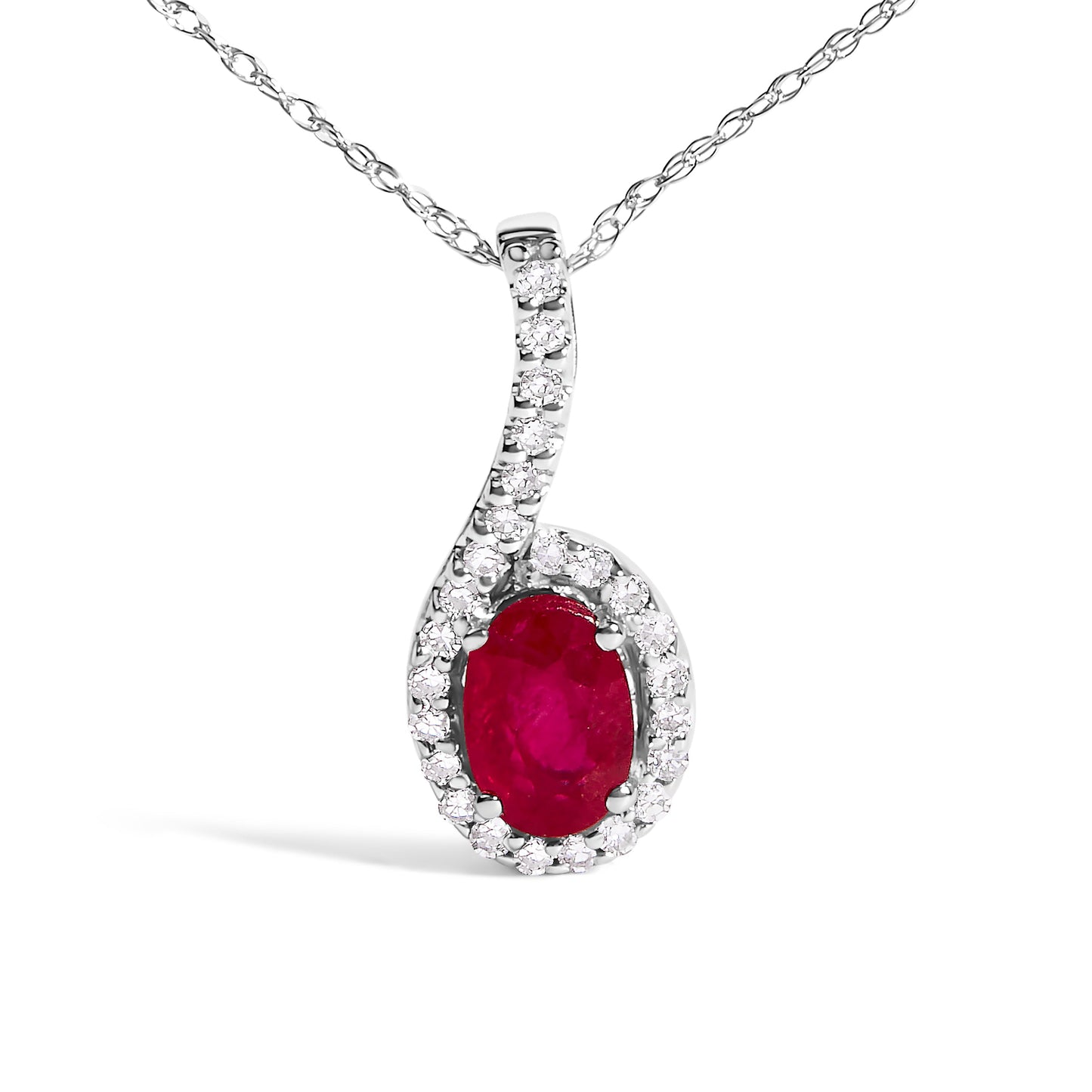 Collier Pendentif Goutte en Or Blanc 10K avec Rubis Rouge et Accent de Diamant