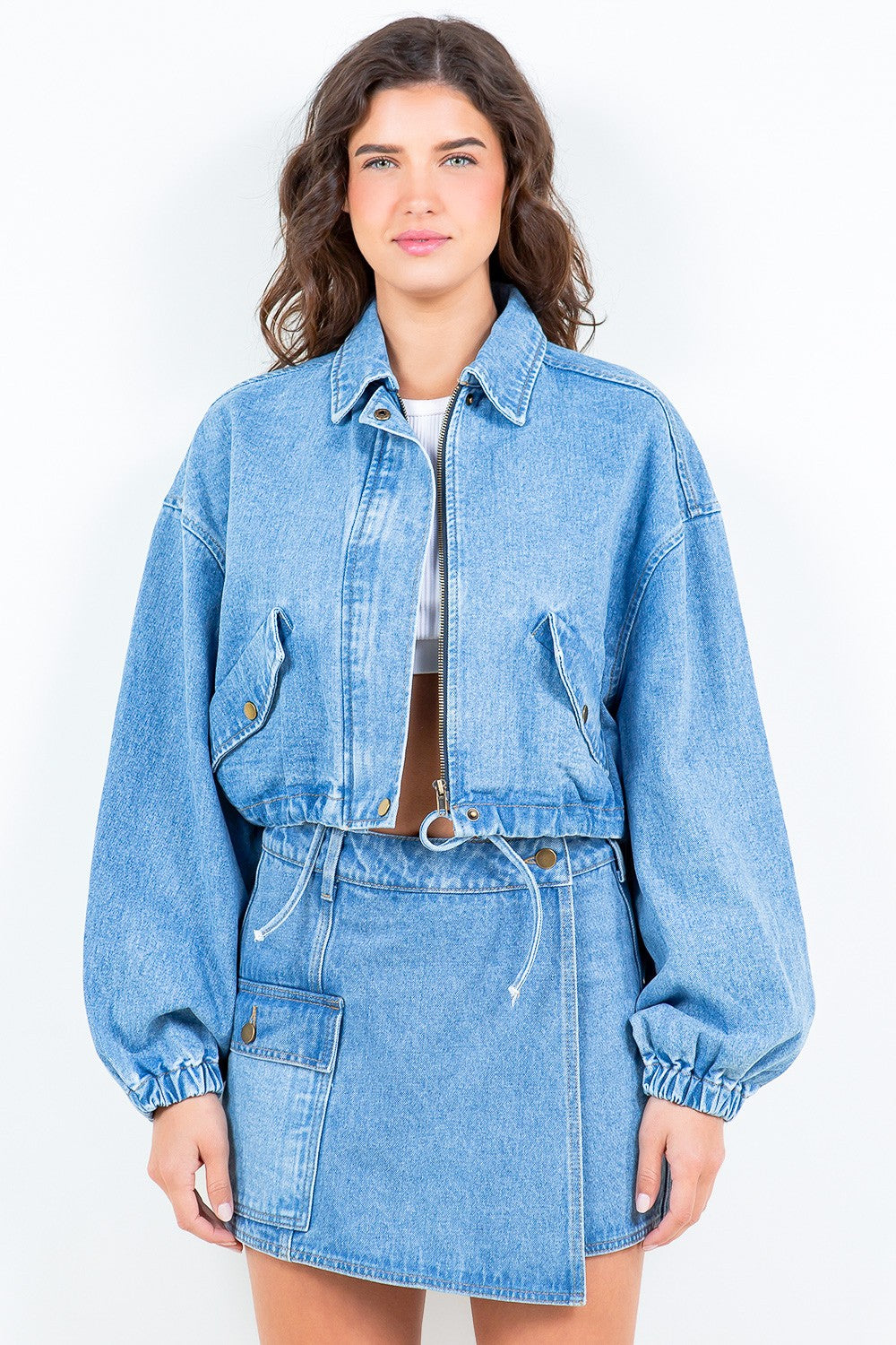 American Bazi Adjustable Drawstring Waist Crop Jacket for Women