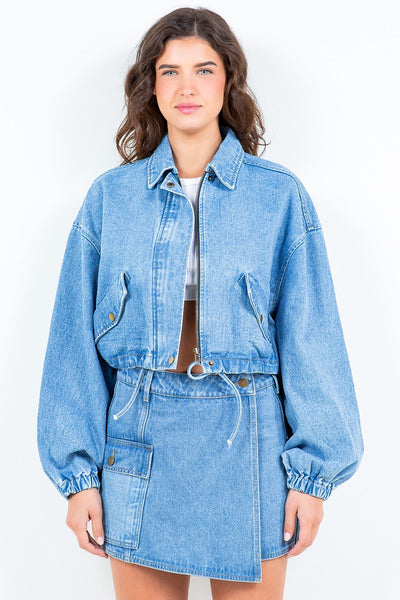 American Bazi Adjustable Drawstring Waist Crop Jacket for Women