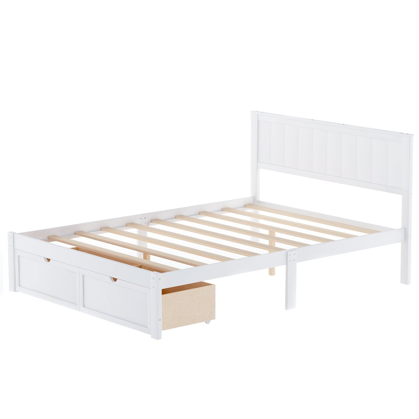 Lit plateforme de taille complète avec tiroirs sous le lit - Blanc