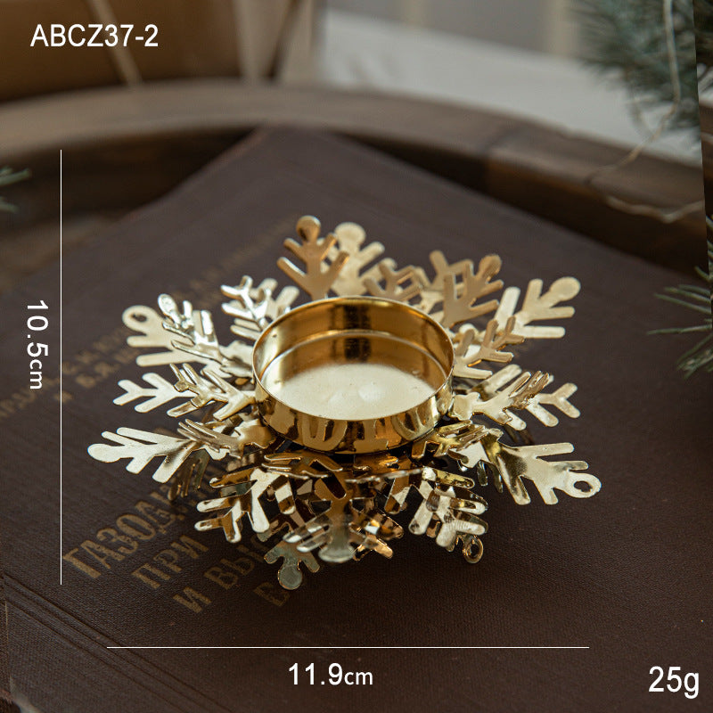 Christmas Golden Iron Candlestick Desktop Decoration Christmas Day Snowflake Decorations Table Arrangement - Korvel